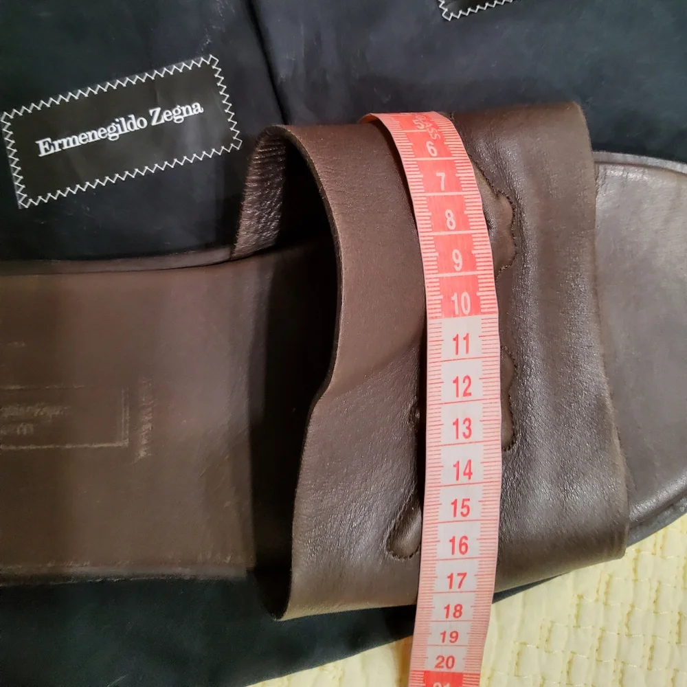 Ermenegildo Zegna Brown Leather Slides Size 10 with Dust Bags